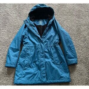 L.L. Bean Tall Parka Fleece Lined Coat Hooded Jacket Full 271139 Womens L Blue